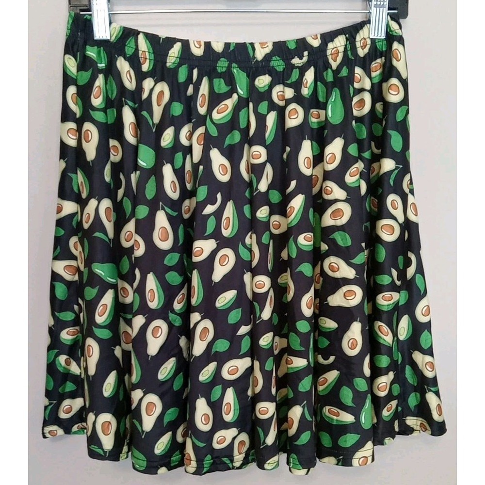 Fancyqube‎ Women Black Avocado Print Short Fun Skirt Size Xl